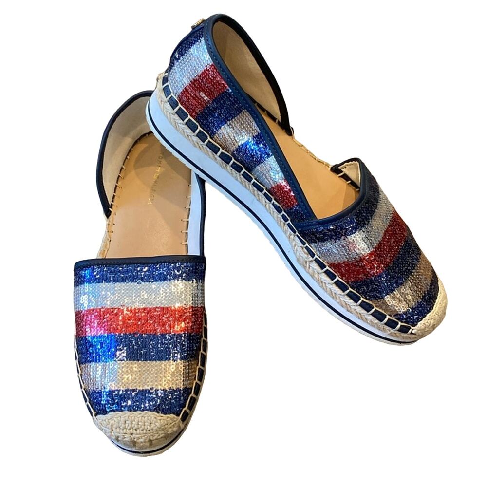 Tommy Hilfiger Women's Carliess 2 Patriotic Sequin Espadrille Size 8